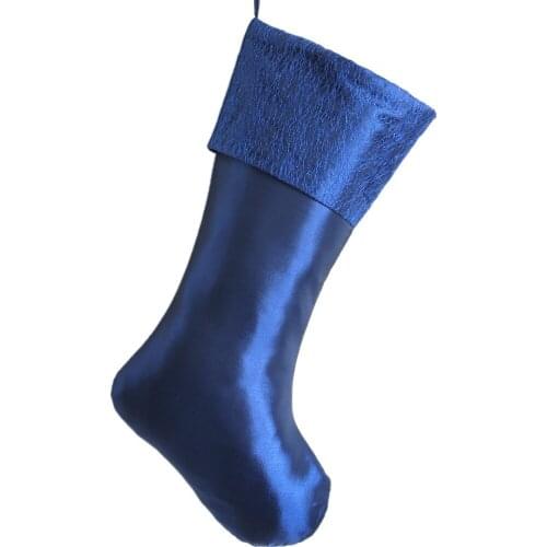 Free Shipping/ Faux Silk Body with Sparkle Stitch Glitter Cuff Christmas Stocking Deep Blue