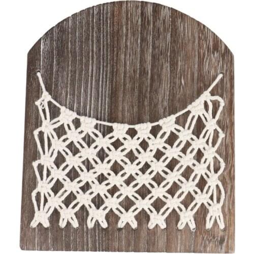 Bohemia Wood Magazine Storage Basket Woven Hanging Pocket Wood Shelf Organizer Display Rack For Home Wall Decoration