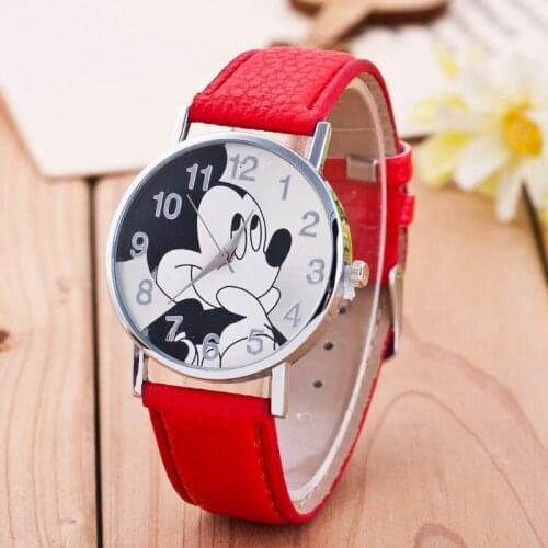 Disney Mickey Cartoon Childrens Watch Mickey Mouse PU Belt Fashion Casual Decoration Quartz Watch Anime Cartoon Cute Gift