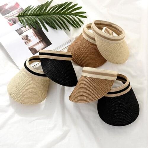 Women Straw Visor Hat Cap Girls Summer Hat Straw Cap Sun Prevent Hat Beach Hat Cap Sun Visor Natural Straw Hat Cap