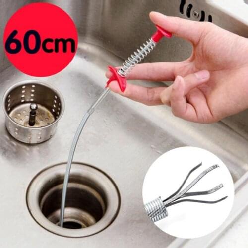 60cm Drain Snake Spring Pipe Dredging Sink Cleaner Sewer Tool Kitchen Dredging Tool Unblocker Drain Clog Tube Hair Cleaner Hook