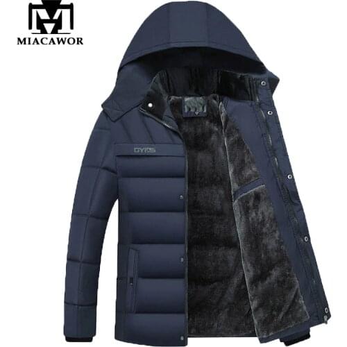 MIACAWOR New Hooded Winter Jackets Men Fleece Thicken Warm Coats Men Windproof Parka Outwear Christmas Men Clothes J647