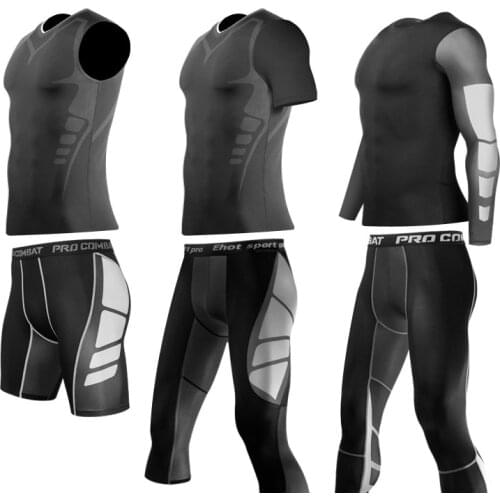 Men MMA Boxing Shorts Compression Pants Rashguard Fitness Tight Long Sleeve Tracksuit Running Tights Gym Sets Workout Men Tops