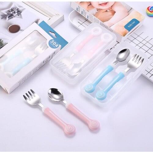 304 stainless steel Childrens tableware set portable cute cartoon baby food supplement spoon Fork creative gift cutlery