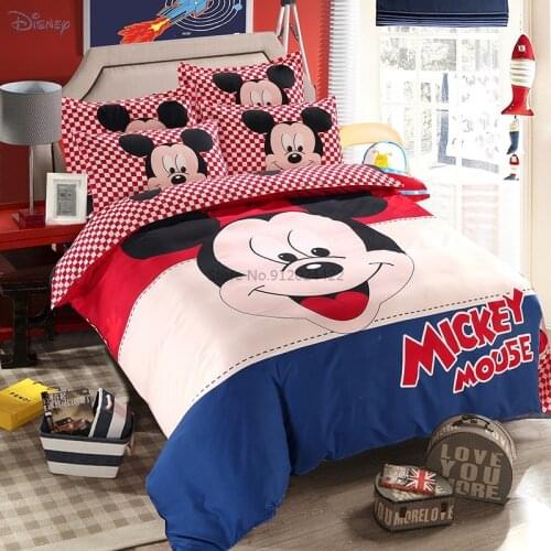Red Mickey Mouse Disney Bedding Set Children Cartoon Duvet Cover Bed Sheet Pillowcases 4pcs Bedclothes Full Queen Size Bed Sets
