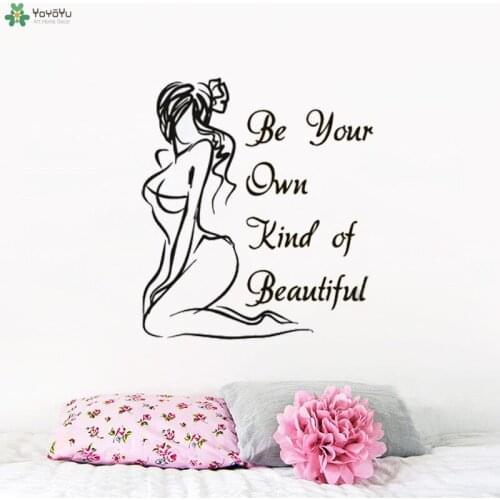 YOYOYU Wall Decal Hot Woman Beauty Salon Logo Window Sticker Vinyl Quotes Be Your Own Kind of Beautiful Wallpaper Decor ArtCT597
