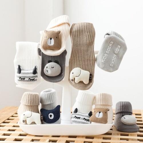 Newborn Baby Socks Warm Cotton Floor Non-slip Cute Animal Floor Socks Cartoon Doll Baby Girl Boy Soft Boots Baby Toddler Socks
