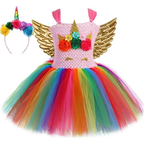 Girls Unicorn Costume Dress for Birthday Party Fancy Rainbow Kids Princess Tutu Dress Up Children Kids Halloween Costumes Outfit