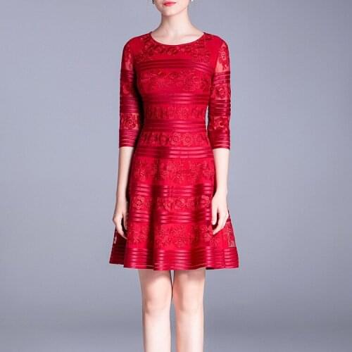 Origional Brand Middle-Aged WOMENS Dress Autumn Clothing 2020 New Style Europe and America Embroidered Red Dress