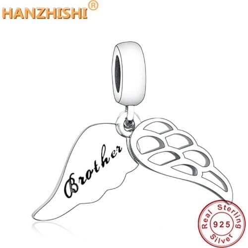 Fit Original European Charm Bracelet Necklace Bangle 925 Sterling Silver Wing Engraving Brother Feather Beads Jewelry Making