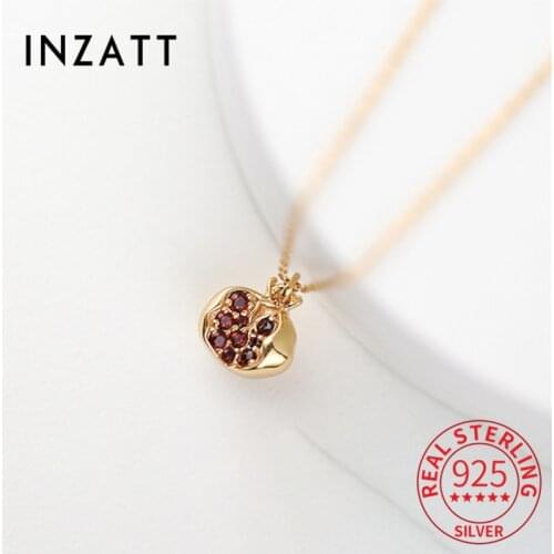 INZATT Real 925 Sterling Silver Red Zircon Fruit Pomegranate Chokers Necklace For Women Cute Fine 14k Gold Jewelry Drop Shipping