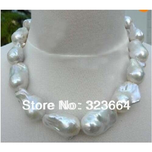 REAL HUGE AAA SOUTH SEA WHITE BAROQUE PEARL NECKLACE 18"