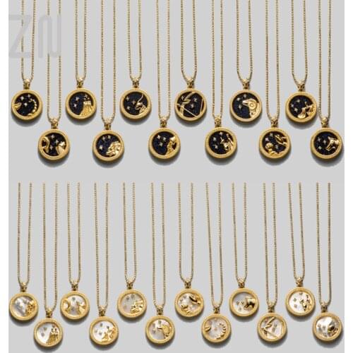 ZN Trendy Simple Korean Style 12 Constellation Pendant Necklace for Women Girls Creativity Design Fashion Romantic Jewelry Gifts