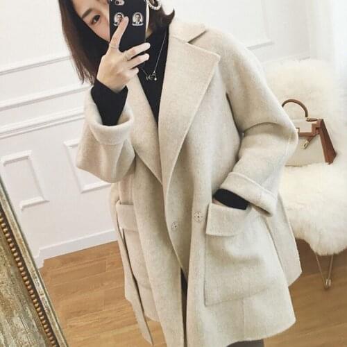 2020 New Autumn Winter Fashion Woolen Coat Women Solid Korean Long Sleeve Thicken High Waist Type Outerwear abrigos mujer Z581