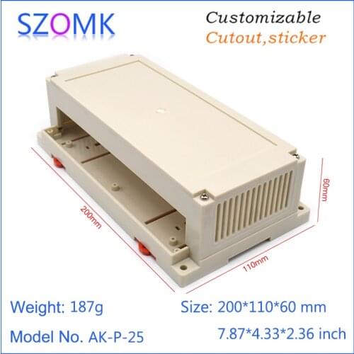 1 piece 200*110*60mm szomk din rail plastic enclosure for electronics junction box abs PLC plastic din rail box for pcb design