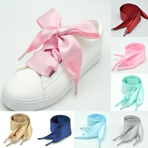 Flat Silk Shoe Laces Satin Silk Ribbon Sneaker Shoe Satin 2020 New Light Blue Pink Fashion Shinings Strings 4Cm Wide Shoelaces