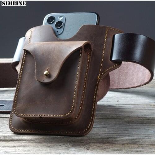 Genuine Leather Cellphone Waist Bag For Men Male Vintage Portable EDC Tactical Mobile Phone Cover Case Holder Belt Bags Wallet