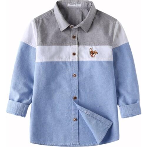 Boys' Long Sleeve Shirt Boy 's Cotton Button Down Embroidered Blouse Shirts Teenage Boys Top 3-14Years