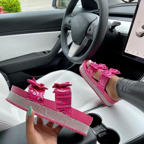 Lovely Bowknot Women Bling Diamond Platform Sandals Bandana Shoes Outdoor Travel Beach Shoe Summer Slippers Ladies Casual Slides