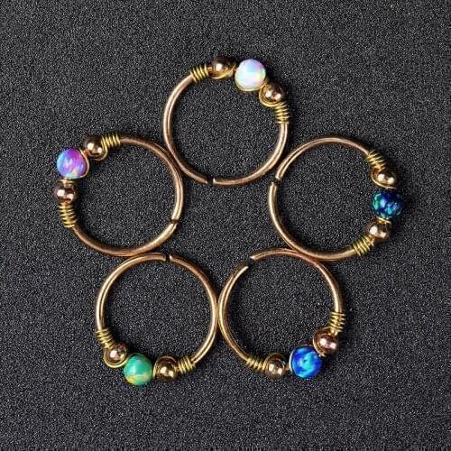 1PCS Boho Opal Fake Nose Piercing Septum Ring Cheater Bead Nose Hoop Non Piercing Nariz Earring Fashion Faux Pircing Nez Steel