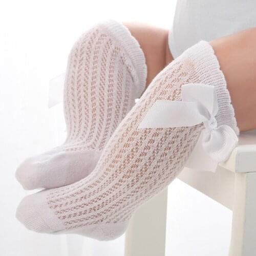 Mesh Breathable Medium Tube Socks For Girl Wide Ribbon Bowknot Princess Girl Knee Socks Soft Spring & Summer Baby Cloth Goods