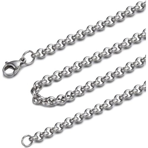 TJP Silver Color 316L Stainless Steel 4.5mm Rolo Chain Pendant Necklace Jewelry for women/men