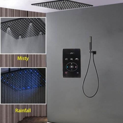 Smart Rain Shower System Black Bathroom Faucet With Thermostatic Mixer Digital Touch Diverter 20" LED Shower Set Rainfall Mist