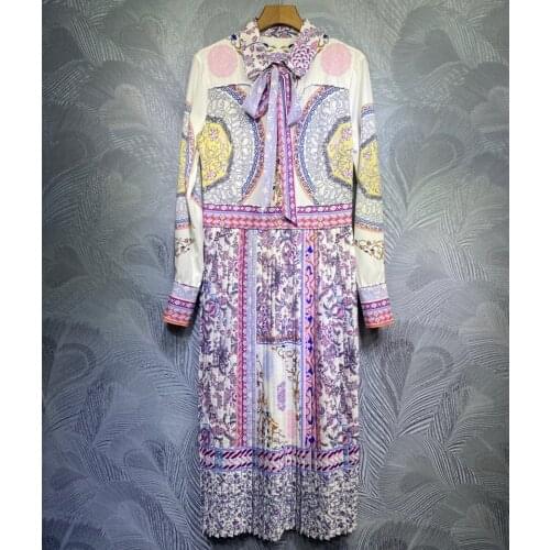 Spring 2021 Runways floral print womens long sleeves vintage Dress B885