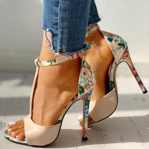 2020 new summer fashion sexy women t-strap floral print sandals super high heels open toe gladiator shoes woman party pumps hot