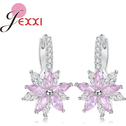 New Fashion Jewelry Elegant Flower Earrings Statement Colorful Cubic Zircon Earring For Girls Gift 925 Sterling Silver Brincos