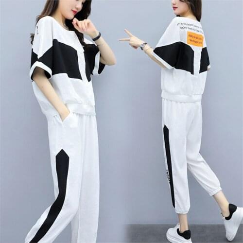 2019 Plus Size Summer 2 Piece Set Patchwork Women Tracksuit Outfit Sportswear Co-ord Set Loose Top and Pants Suits
