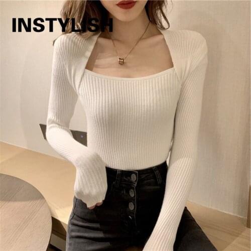 Instylish Elegant Korean Fashion Sweater Women Autumn Winter Vintage Solid Harajuku Simple All Match Knitted Pullover Jumper Top