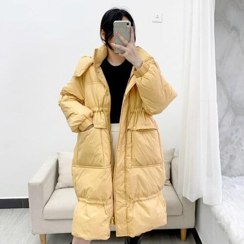 QingWen Lady Winter Warm Down Jacket Women Solid Color Mid-length Korean Fashion White Duck Down Jacket Parkas Jaqueta Feminina