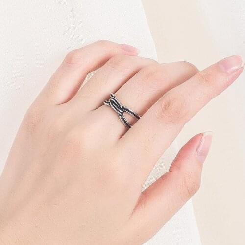 Twist Rope Gothic Punk Big Chunky Adjustable Thai 925 Sterling Silver Ring For Women Goth Antique Jewelry Wholesale
