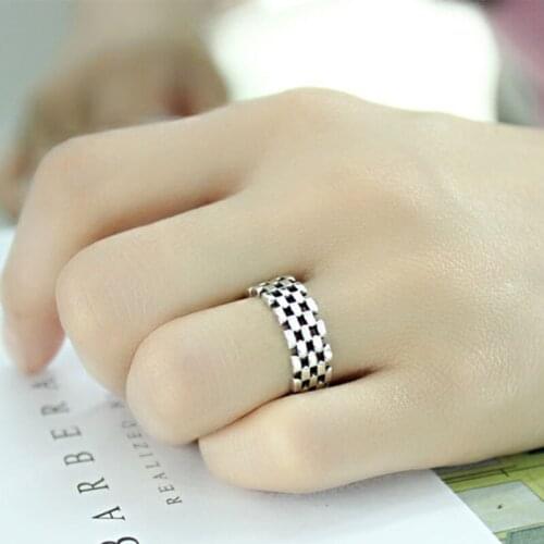 High Quality Vintage Personality Roman Checkered Watch Band Open Rings for Women Engagement Ring Wedding Jewelry Bijoux Femme