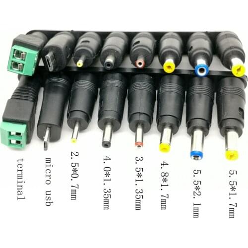 1 lot 8pcs DC Power Jack 5.5 x 2.1mm Female To 5.5*1.7mm 4.8 2.5 2.1 0.7 3.5 4.0*1.35mm micro usb termimal Male Plug AQJG