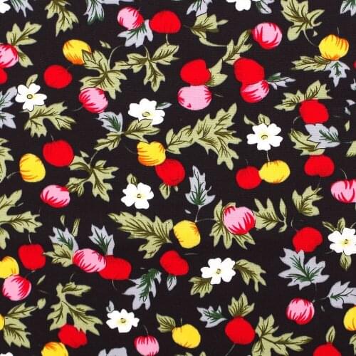 1 yard printed Cotton Woven Fabric - Cherry on black (width=140cm)