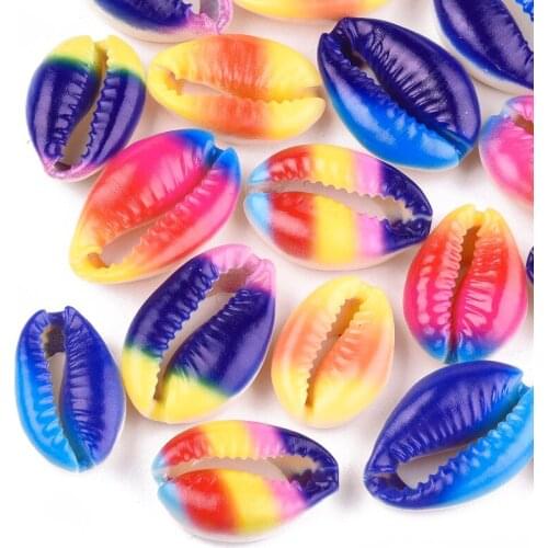 100pcs Shell Beads Colorful Printing Loose Printed Cowrie Shell Bead No Hole for Jewelry Making DIY Bracelet Earring Accessories