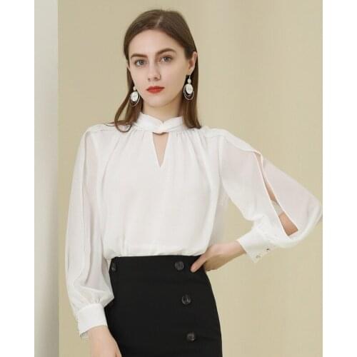 2021 Spring New Ladies Korean Version Of Pure Color Temperament Sexy Perspective Pleated Shirt Long Sleeve Chiffon Shirt q018