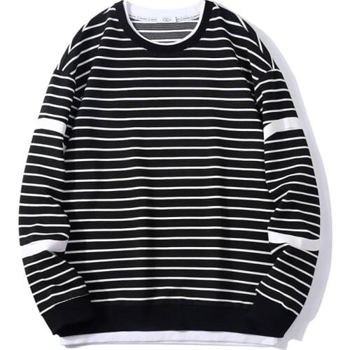 2021 New Autumn Pullover Men\s Round Neck Casual Loose Harajuku Striped Sports Men Breathable Pullover Men