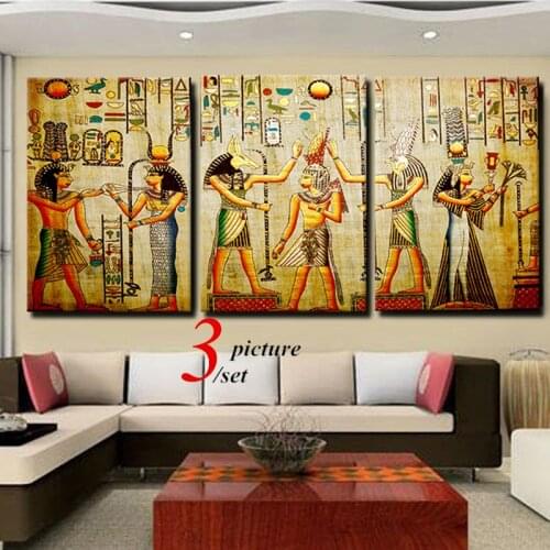 3pcs/set Ancient Egyptians Canvas Painting Posters and Prints Vintage Golden Color Sofa Wall Art Pictures for Living Room Decor