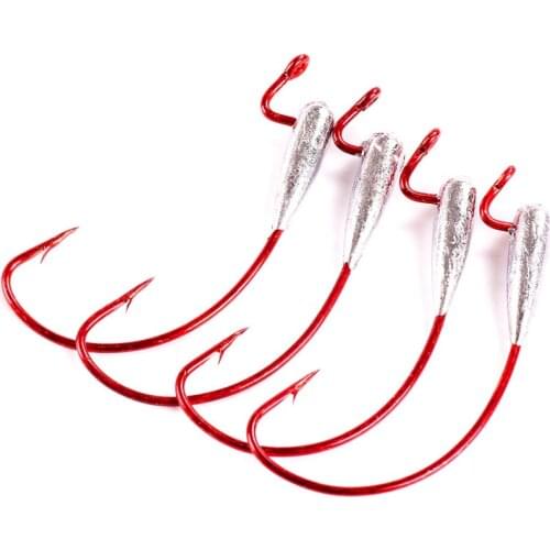 4/0 2g /3.5g Weighted Worm Hook Carbon Steel Offset Curved Shank Barb Wide Gap Fishing Hooks for Soft Plastic Baits Lure Bass