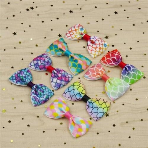 8PCS/LOT Pretty Fish Scale Barrettes for Children Sequin Girls Ribbon Elastic Hair Bands Bows Hair Accessories Best Friend Gift