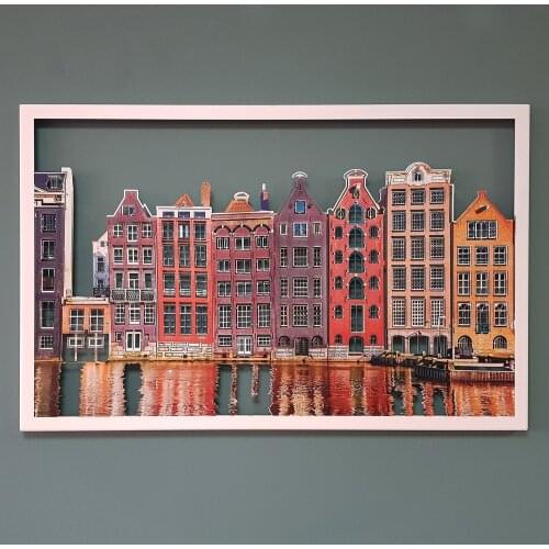 AMSTERDAM EVLERİ METAL DUVAR TABLOSU ŞIK TASARIM DEKOR DEKORATİF 45 x 70