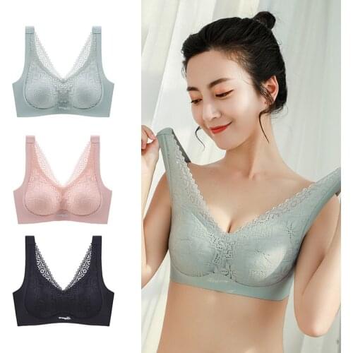 2021 Latex Seamless Bra Women Push Up Underwear Sexy Lace Shock-Proof Pad Female Intimate Bh Wireless Soft Comfortable Bralette