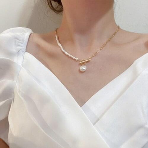 Vintage Baroque Irregular Pearl OT Lock Chains Necklace 2020 Geometric Pearl Pendant Love Necklaces for Women Trendy Jewelry