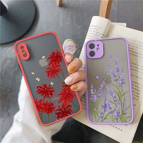 Butterfly Lavender Higan Flower Phone Case For iphone X XR XS Max 12 mini 11 pro max 6s 7 8 plus SE 2 Hard Shockproof Back Cover