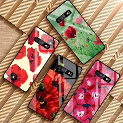 Red Poppies flowers pattern Tempered Glass Phone Case For Samsung Galaxy S8 S9 S10 S20 PLUS J8 J6 J4 2018 NOTE 8 9 10 Cover