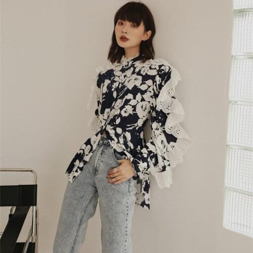 Floral Lace Patchwork Fashion Elegant Designer Shirt Womens Spring Autumn Chic Blouse