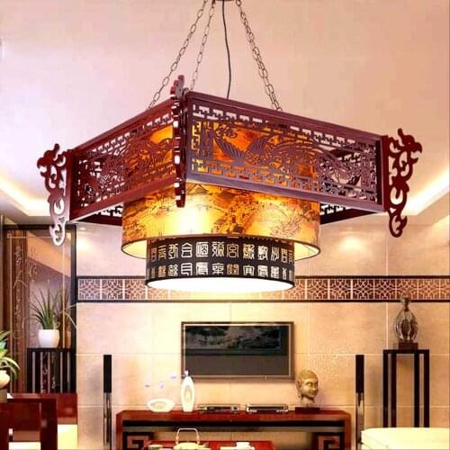 Chinese style Wooden pendant lights hotel restaurant teahouse China lighting classical wind dragon send blessing pendant lamp ZA